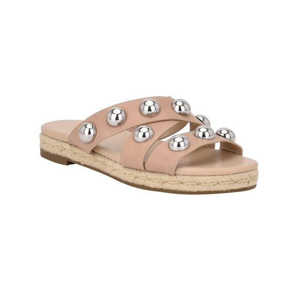 MARC FISHER Womens Beige Woven Cushioned Draya Square Toe Stiletto Slip On Leather Heeled M main image 0